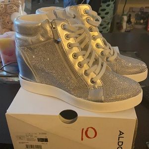 Brand new glittery silver Aldo wedge sneakers